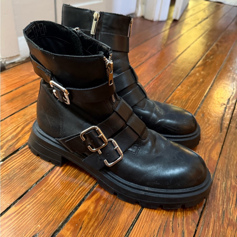 Zara Black Leather Ankle Boots Size 10 - Picture 4 of 4